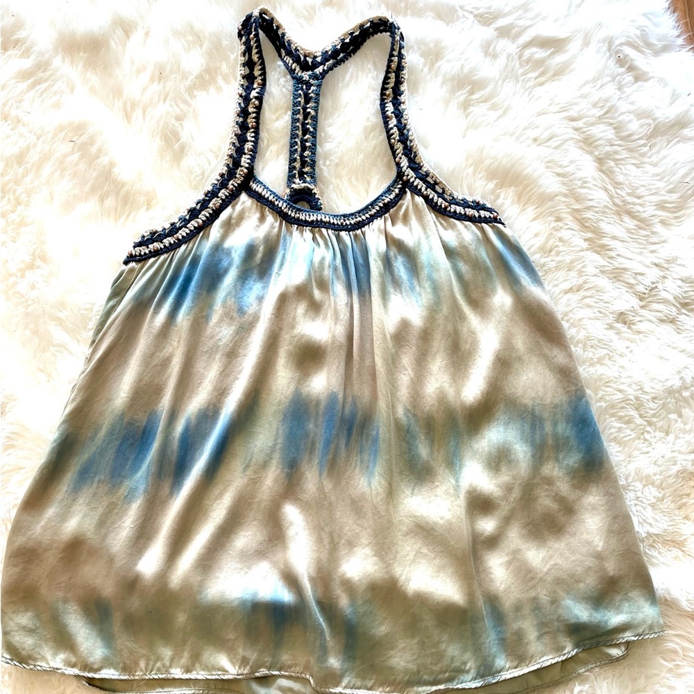 Anthropologie Silk shirt with knit detail by Devlin